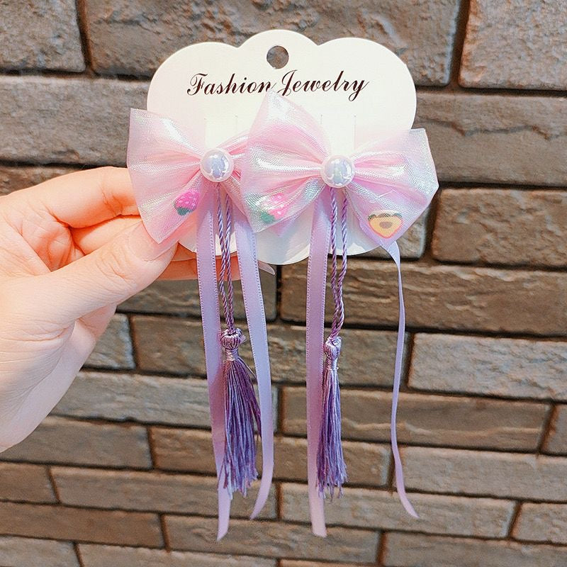 Ribbon & Pearl Hair Clips