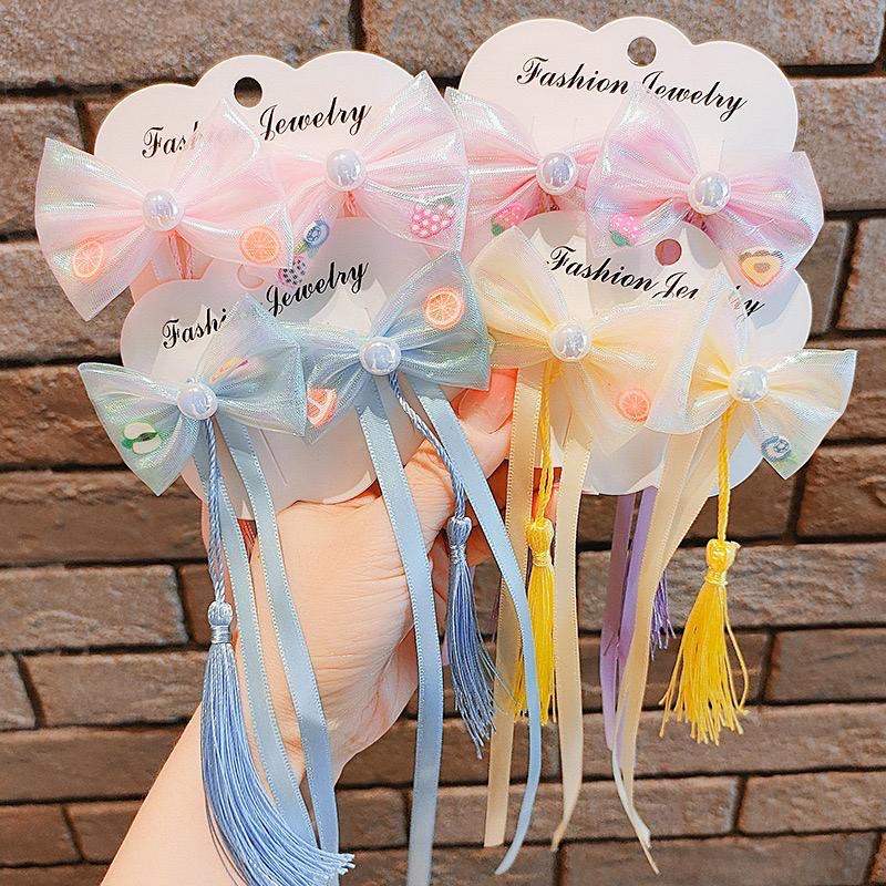 Ribbon & Pearl Hair Clips