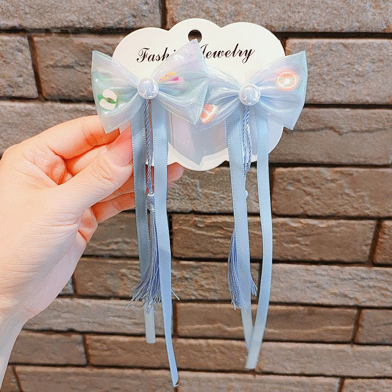 Ribbon & Pearl Hair Clips