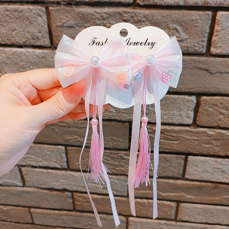 Ribbon & Pearl Hair Clips