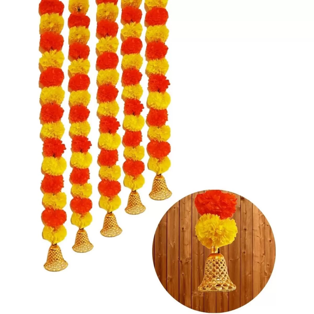 Indian Diwali Artificial Marigold with Bells Decoration