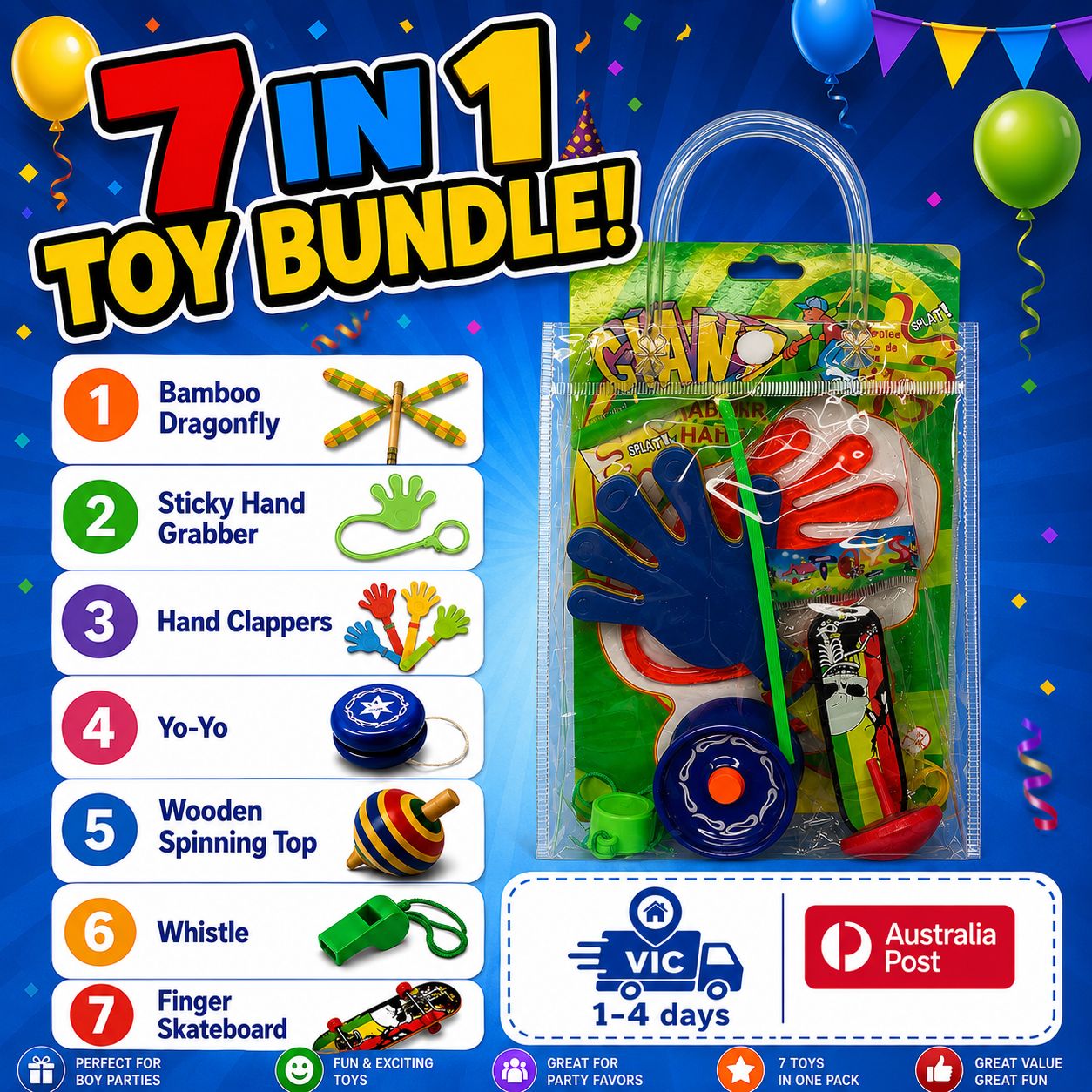 Boys Party Bag Fillers Bundle | 7-in-1 Kids Toy Party Favor Pack Australia Kids Party Bag Australia - KOI KOI INBOX