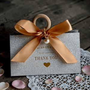 Elegant Glittering Wedding Favour Gift Box with Ribbon & Pearl Charm – Premium Party Gift Packaging(20pcs) Kids Party Bag Australia - KOI KOI INBOX