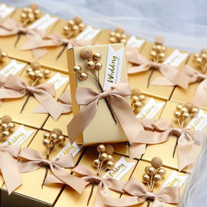 Elegant Gold Wedding Favour Box with Ribbon & Floral Accent(20pcs) Kids Party Bag Australia - KOI KOI INBOX
