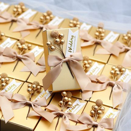 Elegant Gold Wedding Favour Box with Ribbon & Floral Accent(20pcs) Kids Party Bag Australia - KOI KOI INBOX