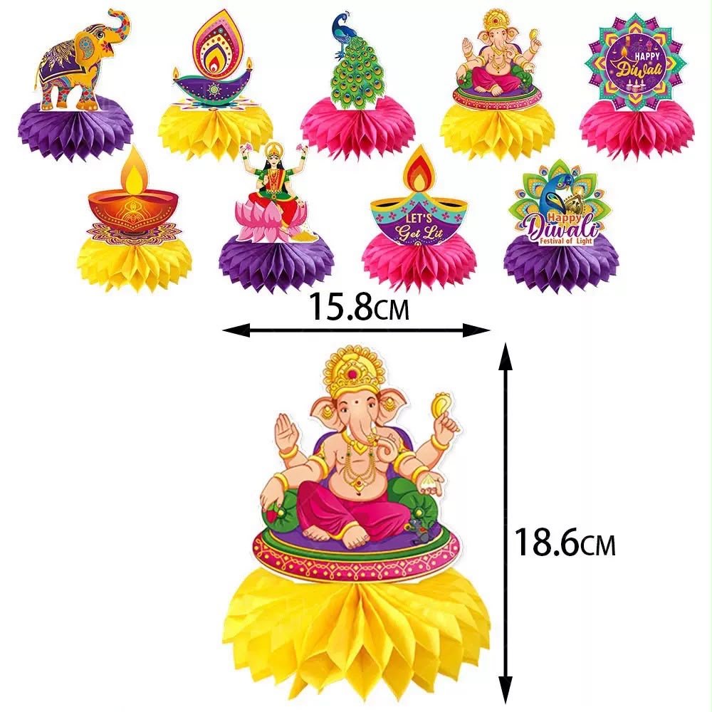 Indian Diwali Table Decoration Honeycomb Ornaments (9 designs in a pack) | Multiple Designs Kids Party Bag Australia - KOI KOI INBOX