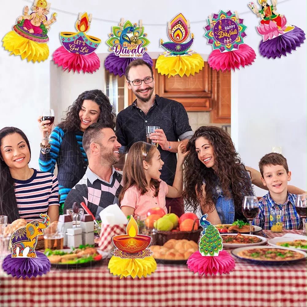 Indian Diwali Table Decoration Honeycomb Ornaments (9 designs in a pack) | Multiple Designs Kids Party Bag Australia - KOI KOI INBOX
