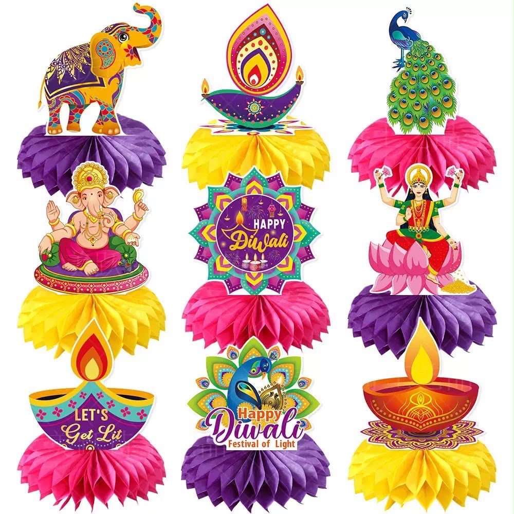 Indian Diwali Table Decoration Honeycomb Ornaments (9 designs in a pack) | Multiple Designs Kids Party Bag Australia - KOI KOI INBOX
