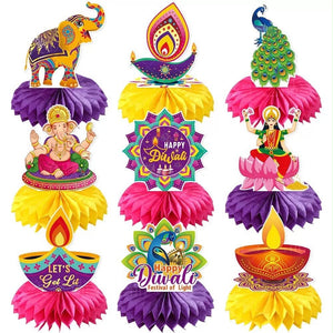 Indian Diwali Table Decoration Honeycomb Ornaments (9 designs in a pack) | Multiple Designs Kids Party Bag Australia - KOI KOI INBOX
